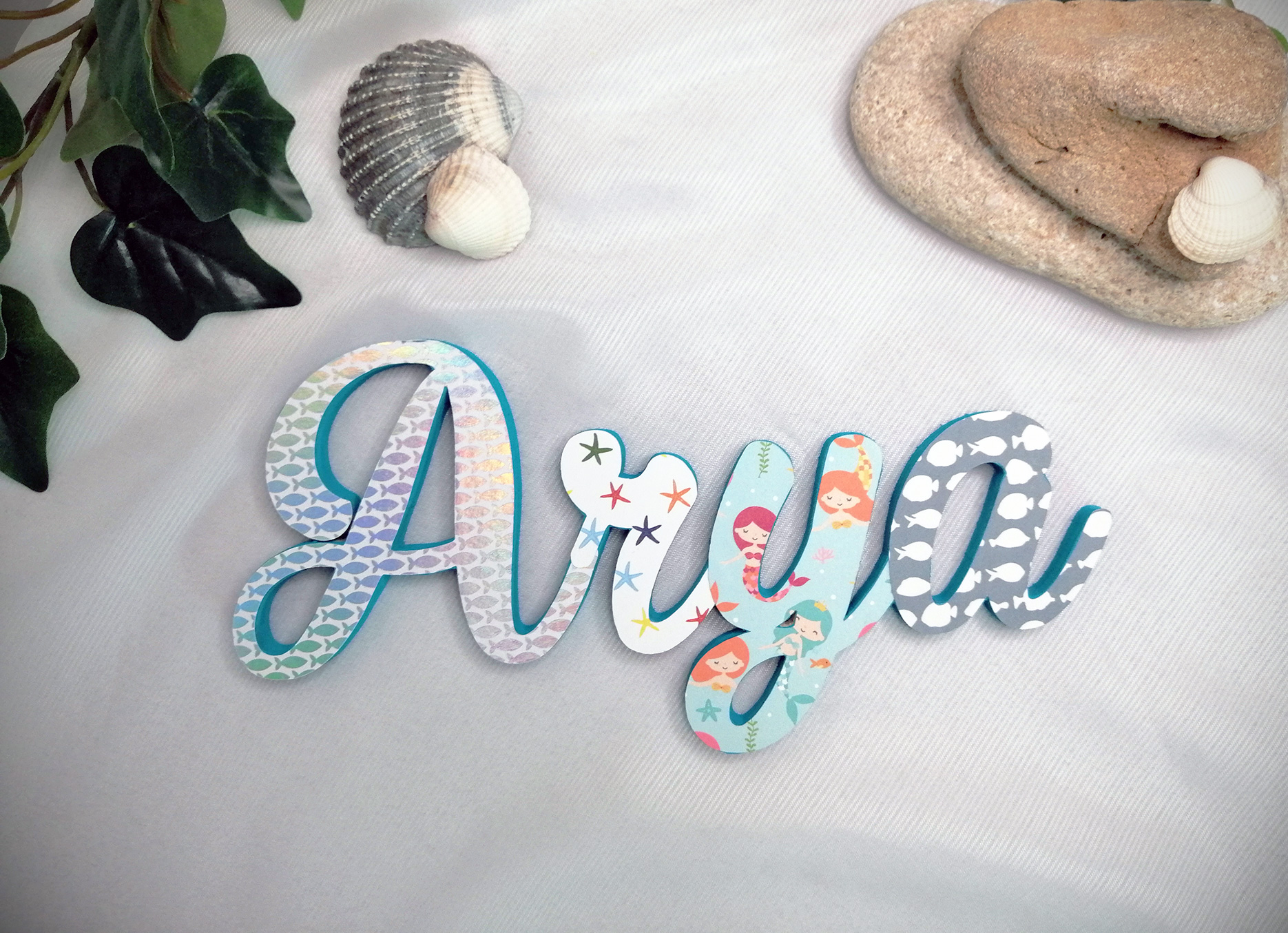 Prénom en bois Arya thème océan