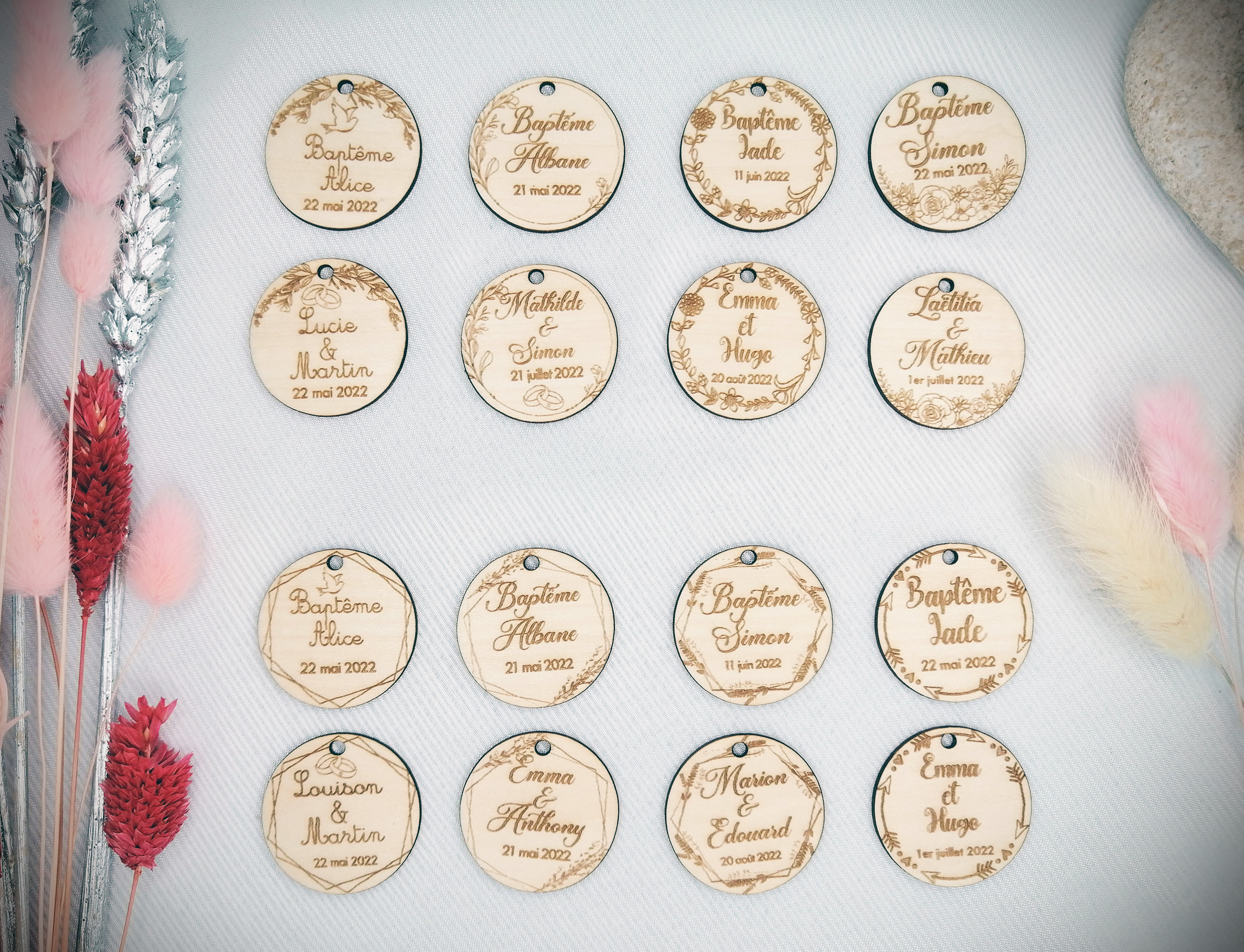 Médaillons en bois personnalisés décoration champêtre nature