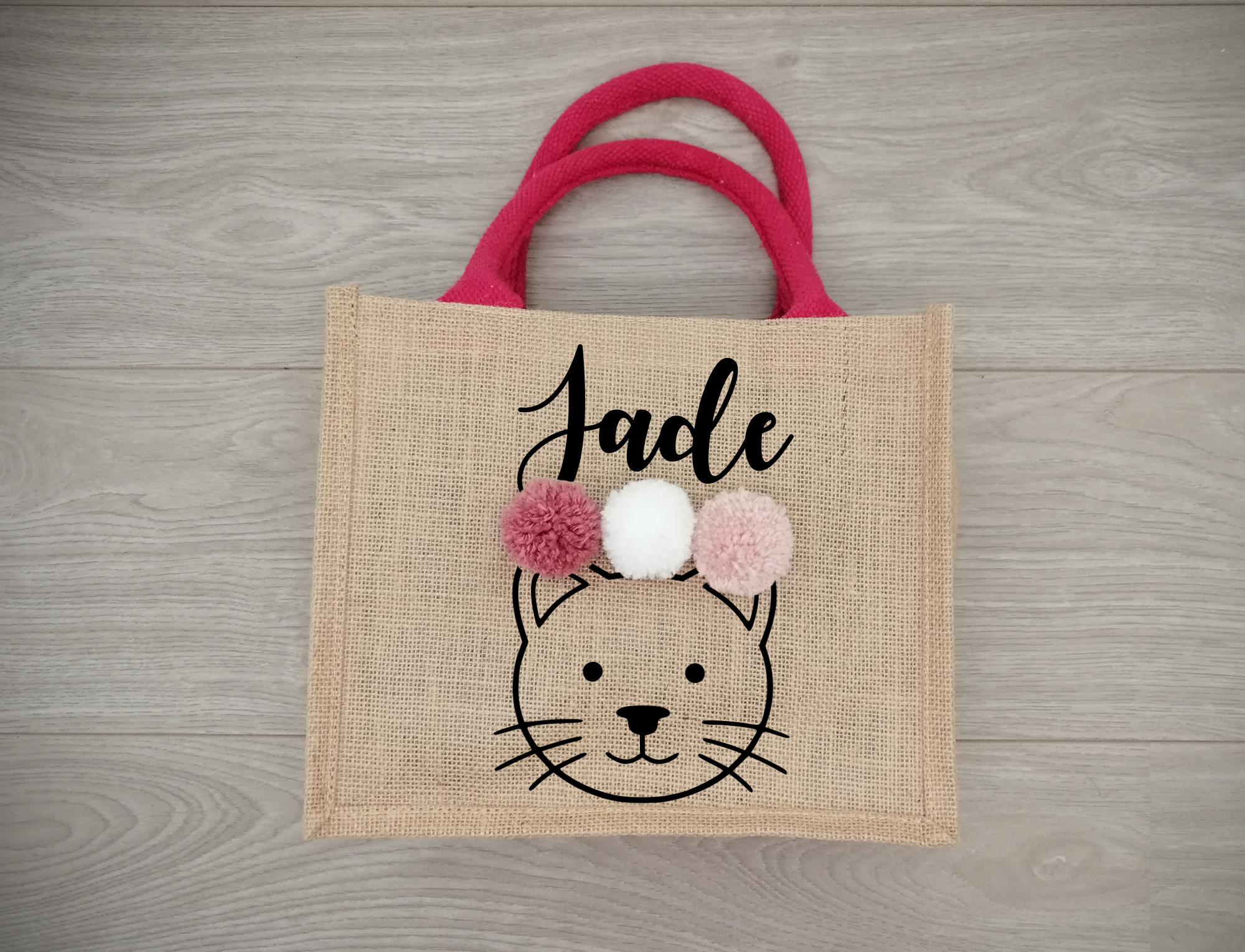 Petit sac en jute avec un animal et prénom personnalisé