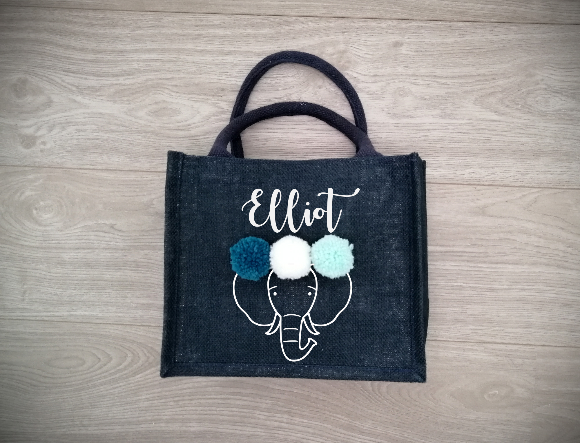 Petit sac en jute pour enfant avec éléphant