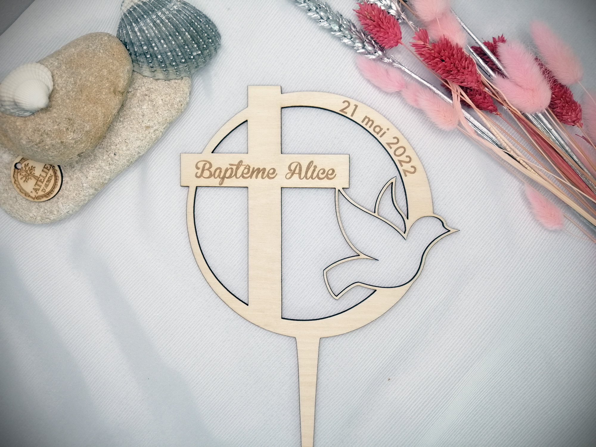Cake topper baptême personnalisé