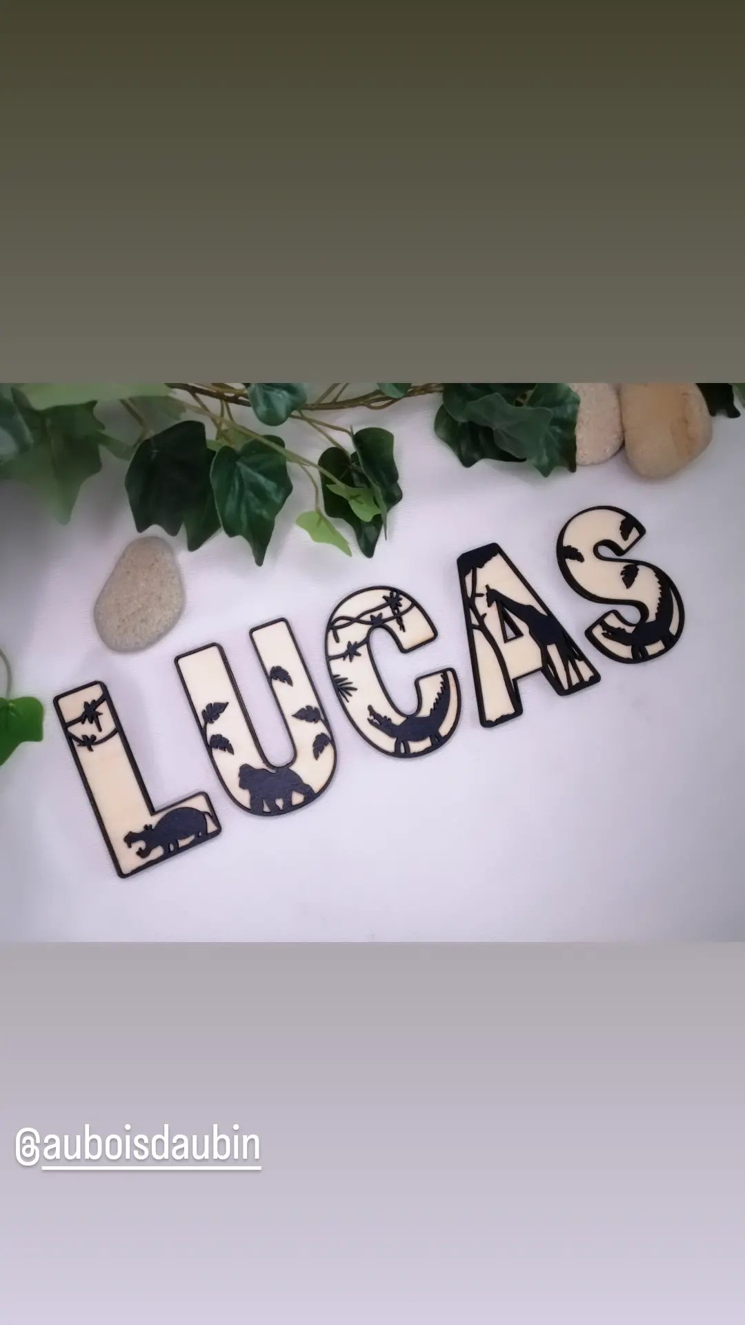 Lettre en bois Jungle Savane - prénom Lucas