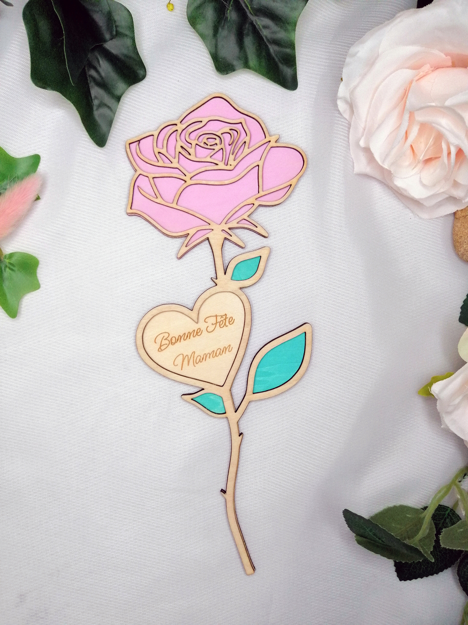 Rose en bois à personnalisée - Fête des mères, Saint Valentin, remerciement