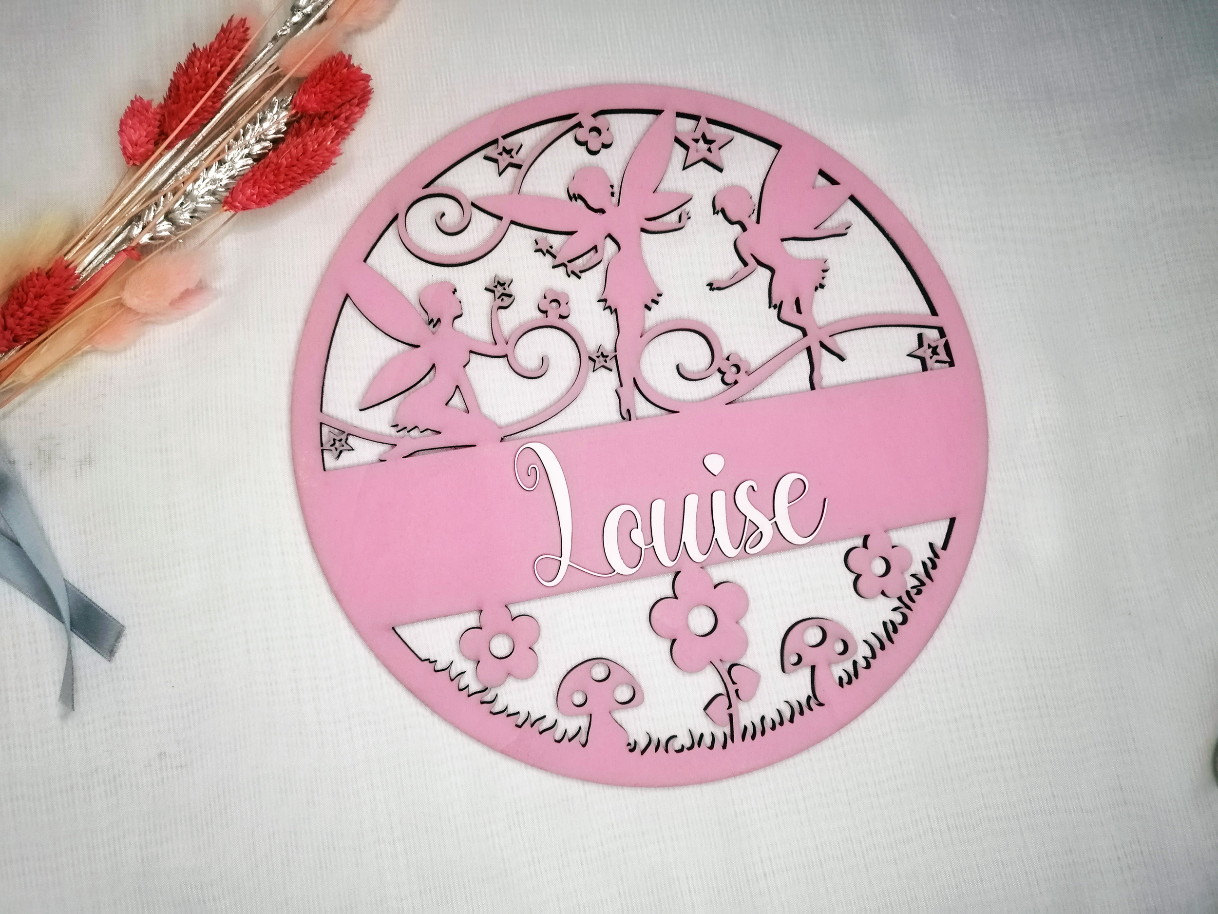 Couronne en bois avec prénom personnalisable - Thème Fée
