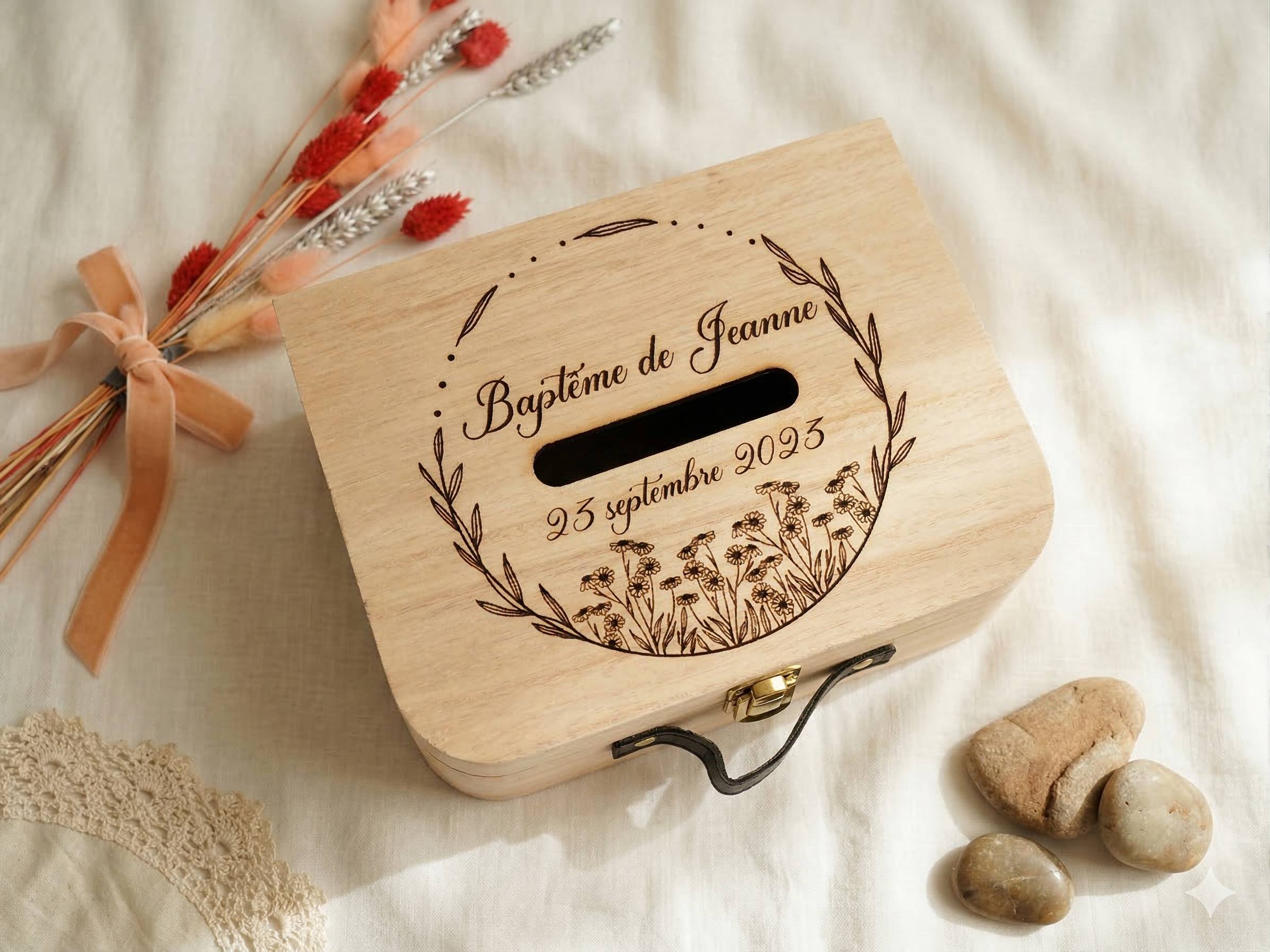 Urne en bois bapteme florale