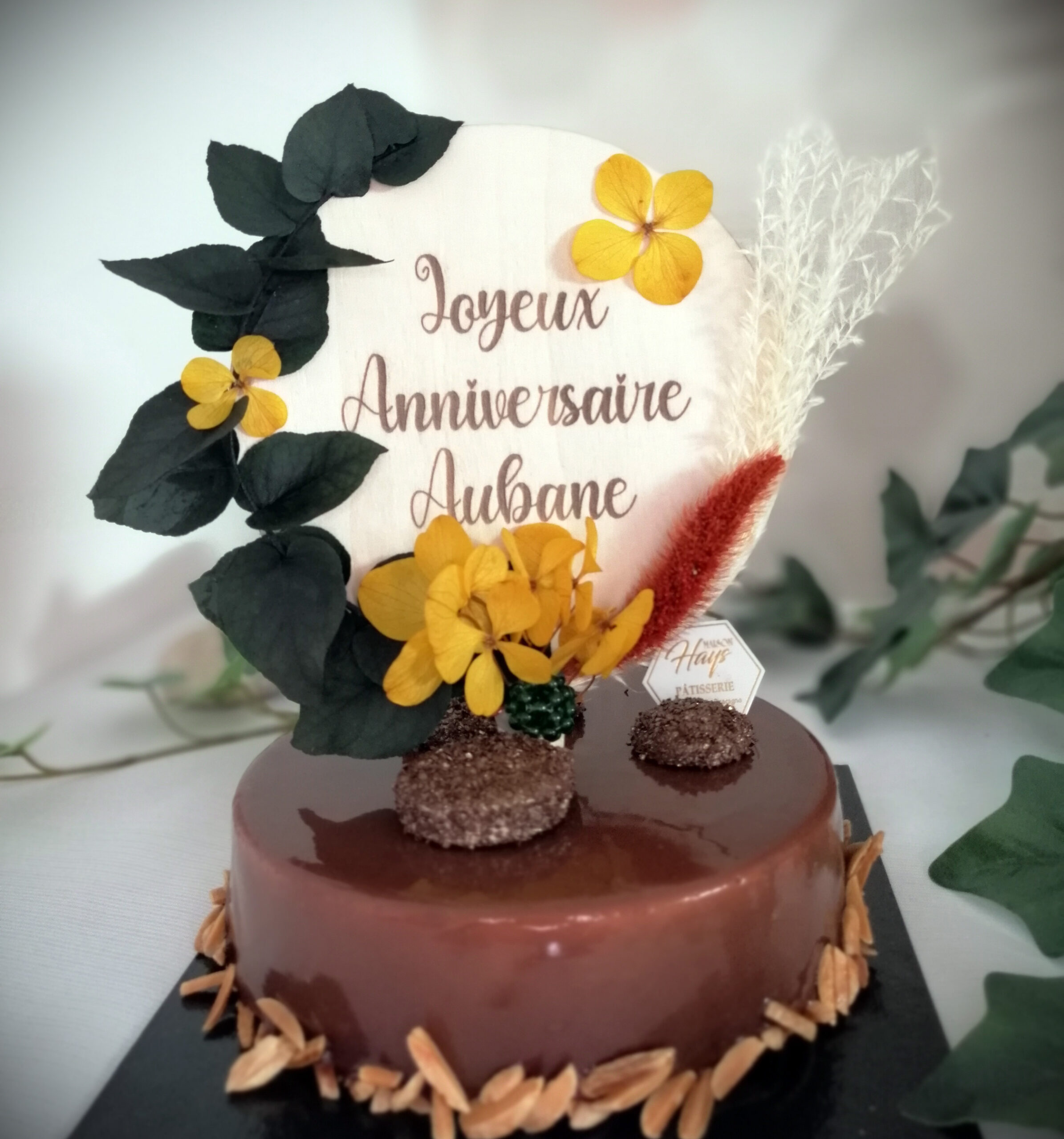 Cake topper floral personnalisé - Atelier d'Aubin